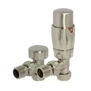 image of Towelrads Heating Style Round Angled TRV and LS Radiator Valves - Brushed Nikel