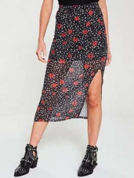 Image of V By Very Mesh Ditsy Midi Skirt - Red