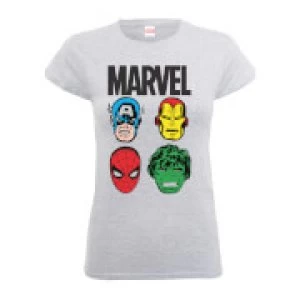 Marvel Comics Main Character Faces Womens Grey T-Shirt - L