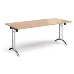 Image of Rectangular folding leg table with chrome legs and curved foot rails 1800mm x 800mm - beech