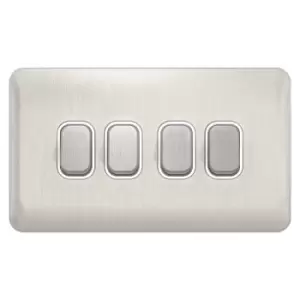 image of Schneider Electric Lisse Screwless Deco - 4 Gang 2 Way Light Switch, 10AX, GGBL1042WSS, Stainless Steel with White Insert