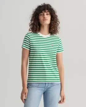 Image of GANT Women Icon G Striped T-Shirt (M) Green