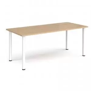 image of Rectangular white radial leg meeting table 1800mm x 800mm - kendal oak