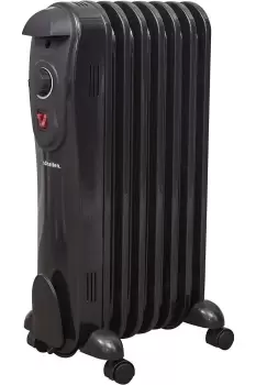 image of Black Portable Electric Slim Oil Filled Radiator Heater with Adjustable Temperature Thermostat, 3 Heat Settings & Safety Cut Off (1500W - 7 Fin)