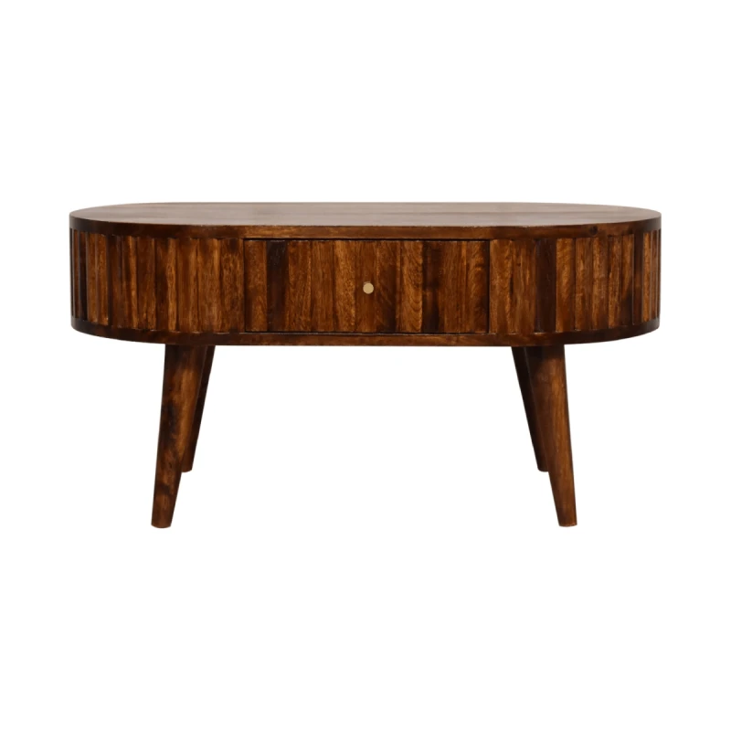 Image of Artisan Furniture Artisan Furniture Solid Wood Stripe Chestnut Coffee Table, 2 Drawers, Dark Brown