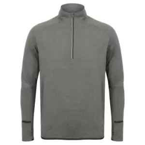 Tombo Mens Long Sleeve Zip Neck Performance Top (L) (Grey Marl)