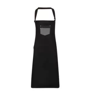 image of Premier Unisex Adults Division Waxed Look Faux Leather Denim Bib Apron (One Size) (Black Denim)