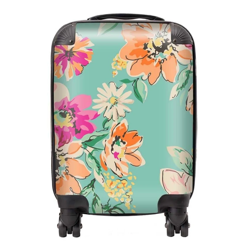 Image of Warren Reed - Designer Bright Flower Sketch Suitcase in Green Size: Large Green Unisex Large