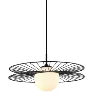 image of Italux Sandy - Modern Hanging Pendant Black 1 Light with Black, White Shade, E27