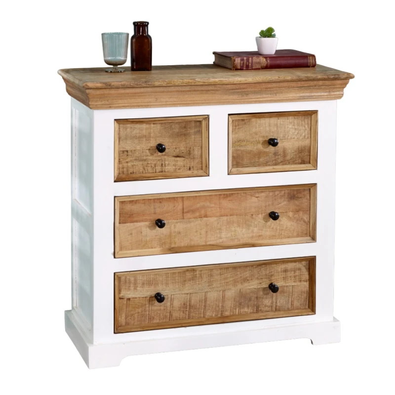 Image of Indian Hub Alfie Solid Mango Wood 4 Chest Of Drawers