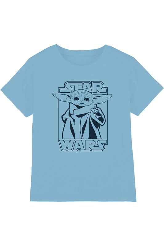 Image of Star Wars Star Wars Mandalorian The Child Force Boys T-Shirt Light Blue Light Blue