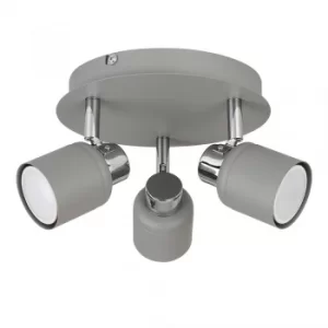 Image of Benton 3-Way Ceiling Spotlight in Cement and Chrome