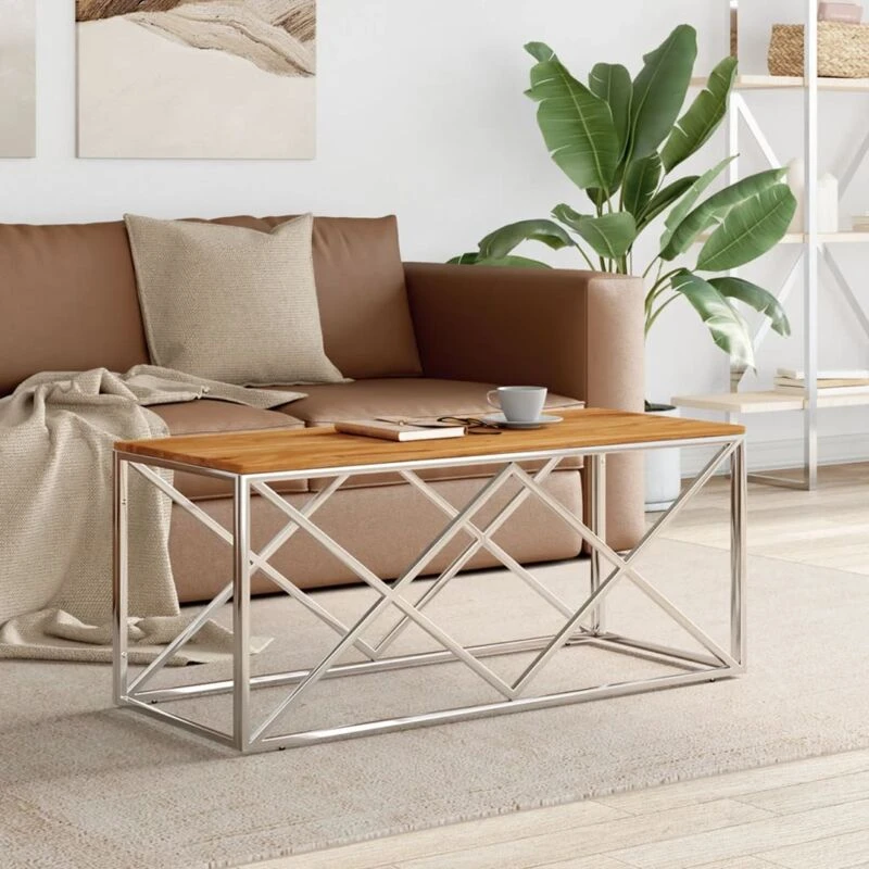 Image of VIDAXL Coffee Table Stainless Steel and Solid Wood Acacia Vidaxl 8720287199458