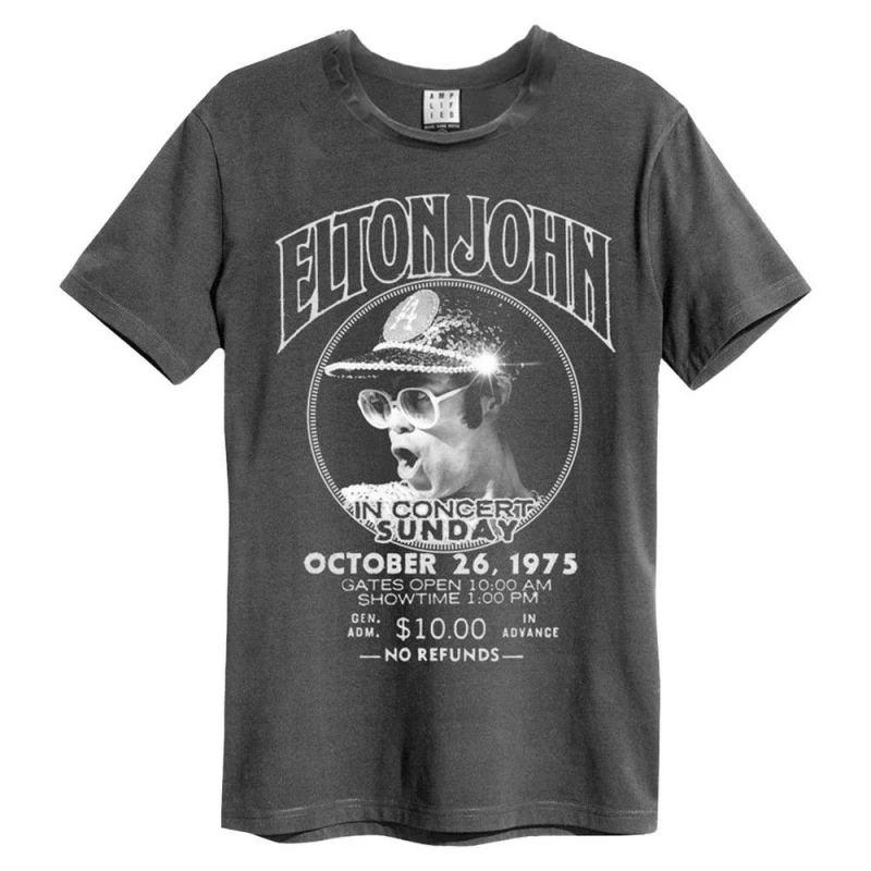 Image of Amplified Amplified Men Live in Concert Elton John T-Shirt in Charcoal Size: X-Small Charcoal XS Male 5063238293076