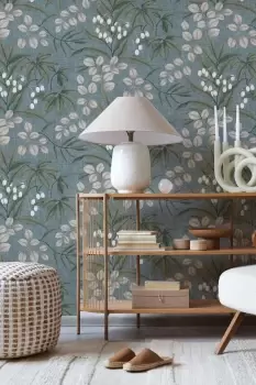 Image of Superfresco Easy Persephone Duck Egg Leaves Wallpaper