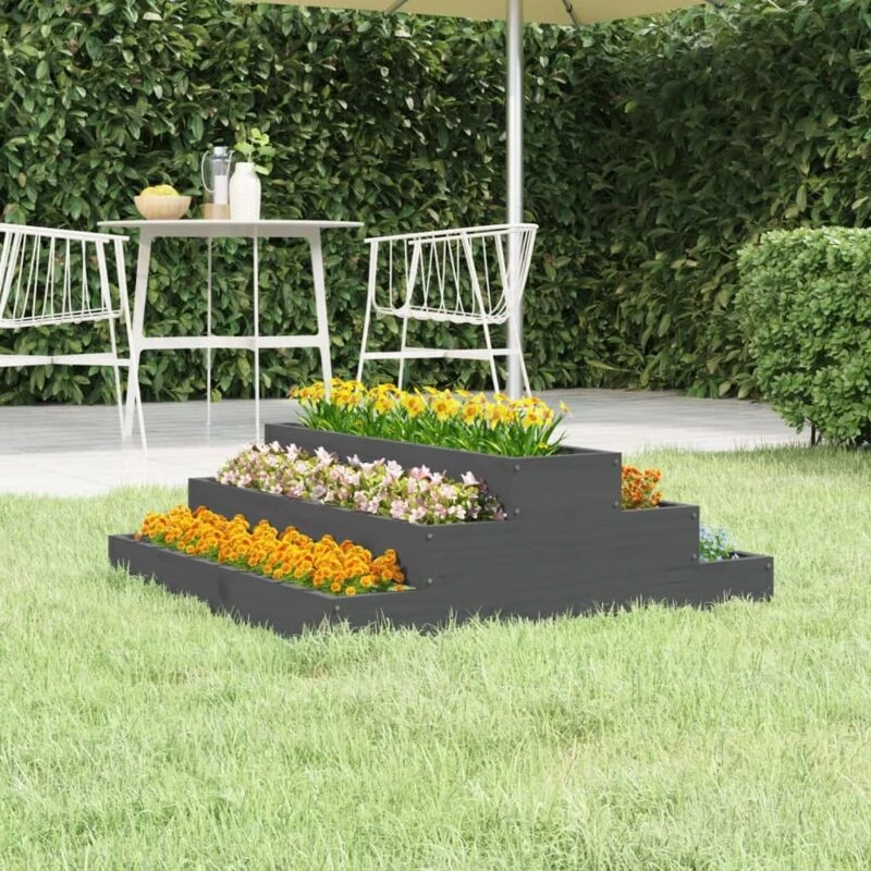 Image of vidaXL Planter Grey 80x80x27cm Solid Wood Pine, Grey 823894