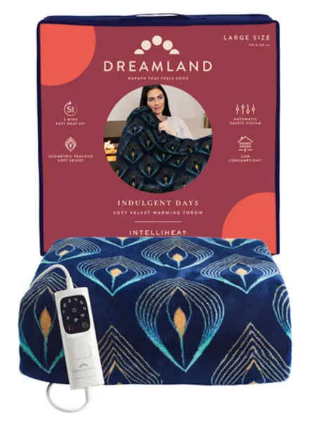 image of Dreamland Indulgent Days Geometric Peacock Soft Velvet Warming Throw - 160x120cm