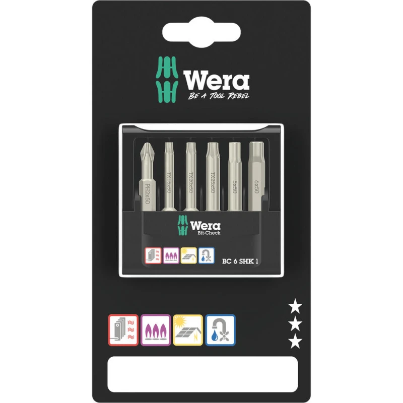 Image of Wera 6 Piece Phillips, Hexagon & Torx HVAC Screwdriver Bit Set 5073631001