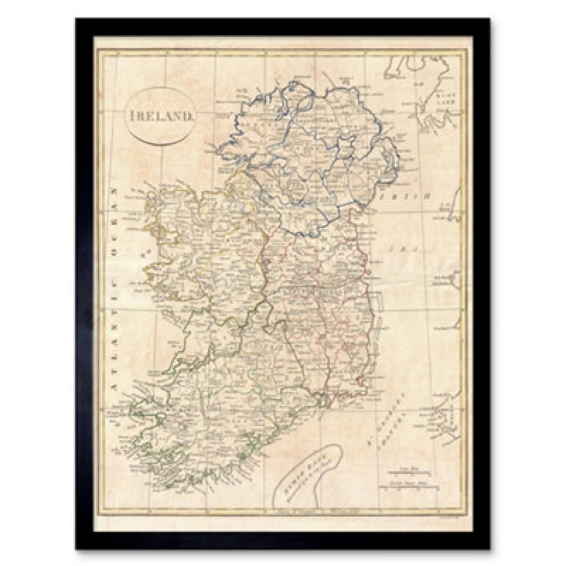 Image of Artery8 1799 Clement Cruttwell Map Ireland Vintage 12x16" Framed Art Print in Beige Size: W12" x H16" Beige Unisex W12" x H16"