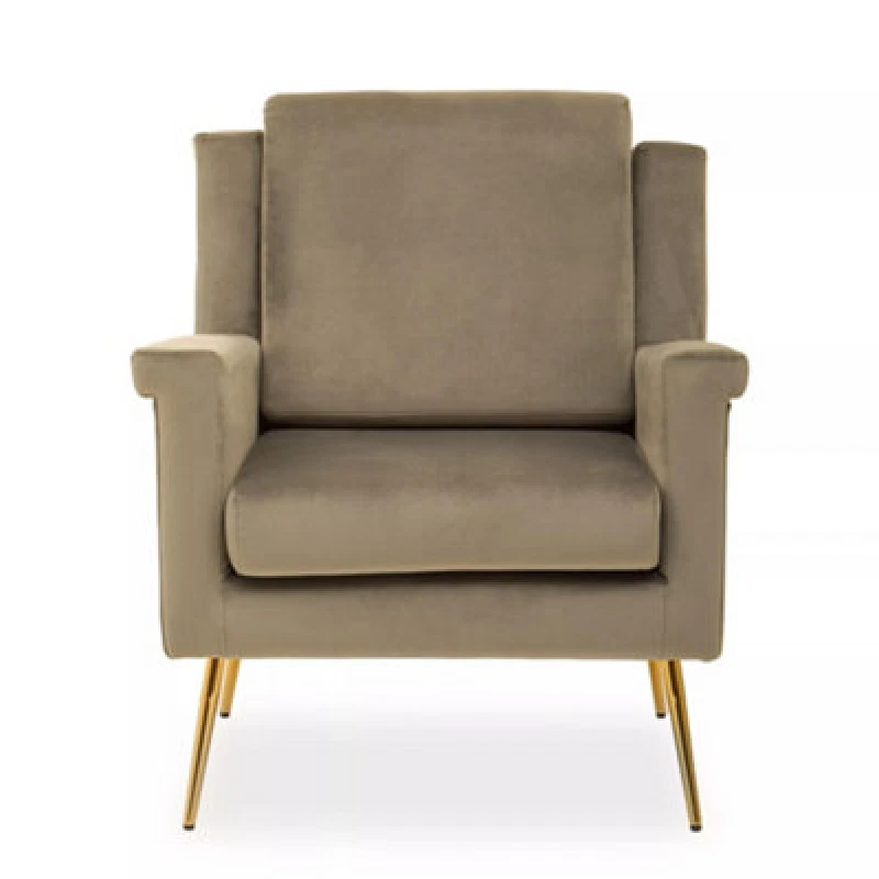Image of Orsina Mink Velvet Armchair For Livingroom, Modern Sturdy Chair, Velvet Upholstered Accent Chair For Reading Book