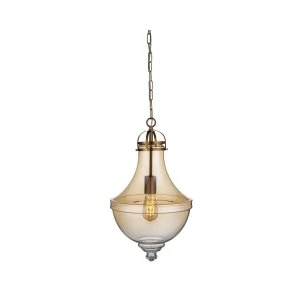 Image of 1 Light Pendant Satin Bronze, Amber Glass, E27