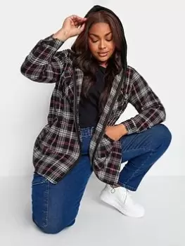 Image of Yours Hooded Zip Mono Check Shirt - Black, Size 16, Women