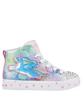 Image of Skechers Girls Twi-Lites 2.0 Unicorn Galaxy Lighted Unicorn Hi-Top Lace Up Trainer, Pink, Size 11 Younger