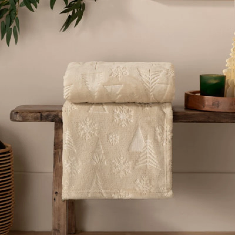 Image of Furn Furn Festive Time Embossed Fleece Throw in Natural Size: 140cm x 180cm Natural 140cm x 180cm Unisex 5025532831170