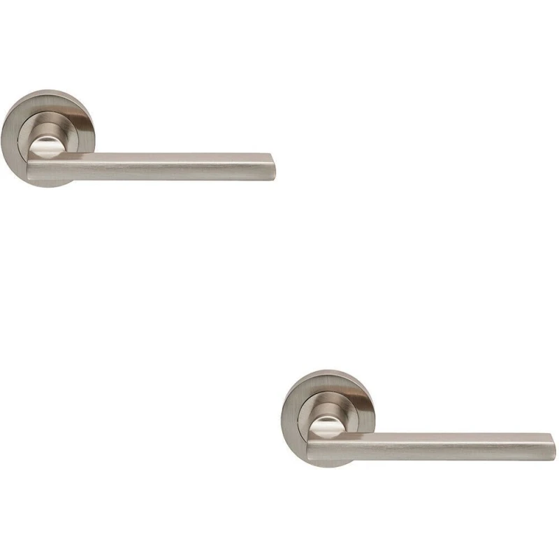 Image of Loops 2x PAIR Straight Plinth Mounted Handle on Round Rose Concealed Fix Satin Nickel Metallics