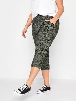 image of Yours Spun Viscose Animal Print Crop Jogger - Green, Size 20, Women