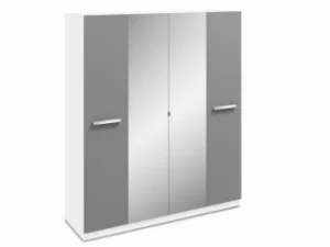Image of Harmony Moritz Grey High Gloss and White 4 Door Mirrored Large Wardrobe Flat Packed