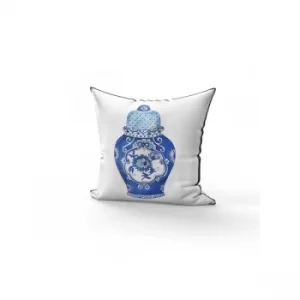 image of YST0283 Dark Blue Blue White Cushion