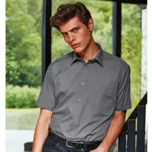 Image of Premier Mens Short Sleeve Formal Poplin Plain Work Shirt (14.5) (Steel)