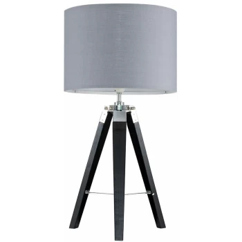 Tripod Table Lamp in Black with Drum Shade - Grey