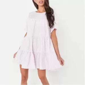 image of Missguided Sleeve Smock Dress Gingham - Pink