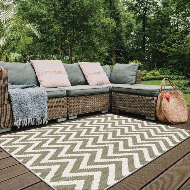 Image of THE RUGS Reversible Outdoor Rugs in Zigzag Design Duo Weave Collection in Natural Size: 120cm x 170cm Natural Unisex 120cm x 170 cm