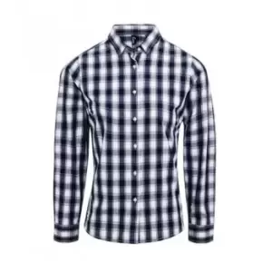 Image of Premier Womens/Ladies Mulligan Check Long Sleeve Shirt (M) (White/Navy)
