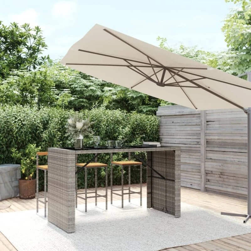 Image of VIDAXL Bar Table with Glass Top Grey 185x80x110cm Poly Rattan Vidaxl 8720845740139