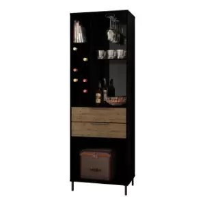 Image of Madrid Wine Rack Black and Acacia Effect Black/Brown