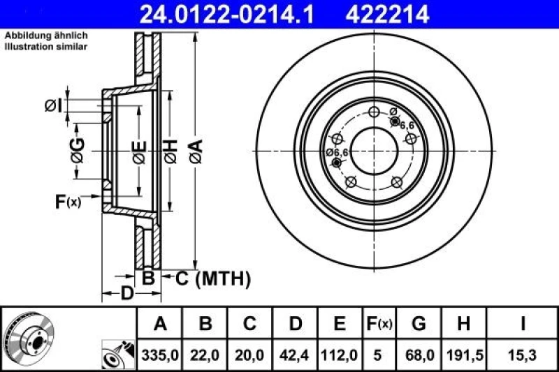 Image of ATE 24.0122-0214.1 Brake disc Vented, Coated, High-carbon Brake Disc (82)