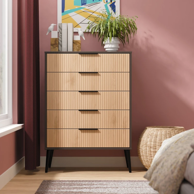 Image of Ready Assembled 2 U Fuji 5 Drawer Chest (Ready Assembled) in Grey Grey Unisex