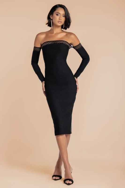 Image of Goddiva Womens ribbed strapless dress Goddiva Ribbed Midi Noir Female 42