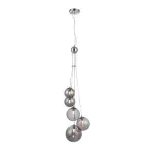 image of Marshall Ceiling Pendant, 5 Light G9, Satin Nickel, Smoke Plated Glass