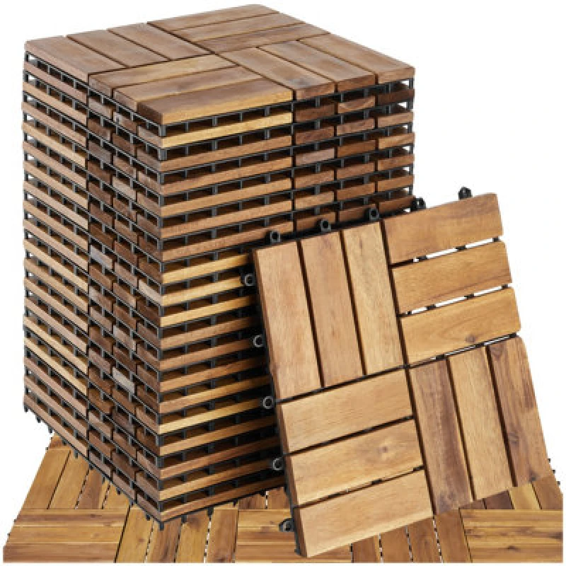Image of Tectake Outdoor Tiles Tabula - Easy 'click' Installation, Acacia Wood, Weather-Safe 20 - Brown