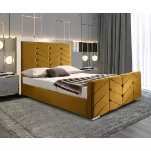 Image of Marisa Upholstered Beds - Plush Velvet, King Size Frame, Mustard - Mustard