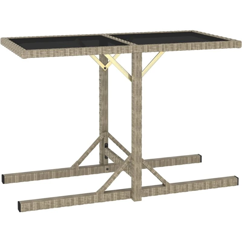 Image of VIDAXL Garden Table Beige 110x53x72cm Glass and Poly Rattan Vidaxl 8719883755403