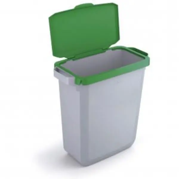 image of DURABIN Plastic Waste Bin 60 Litre Grey With Green Hinged Lid & EXR28419DR