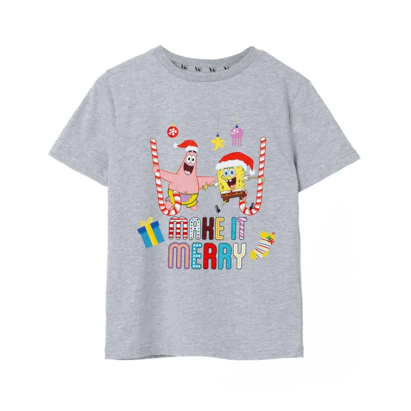 Image of Spongebob Squarepants Short Sleeved T-Shirt Grey unisex