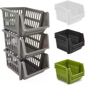 Image of Whitefurze Stacking Basket, Black, 18cm, Set of 3