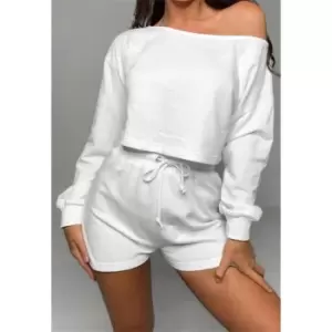 Missguided Cropped Sweatshirt and Runner Shorts Co Ord Set - White